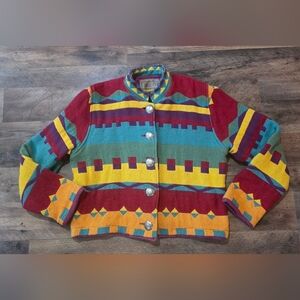 Vintage Painted Pony Women's Aztec Colorful Cropped Metal Button Jacket Size L